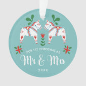 Zweedse Dala Paarden 1e Kerstmis Mr. & Mrs Ornament (voorkant)