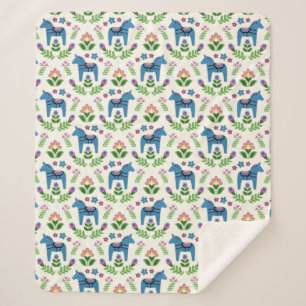 Zweedse Dala-paarden Blauw Sherpa Deken