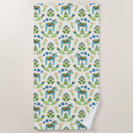 Zweedse dala Paarden Blauwgroen keukenhanddoek Strandlaken