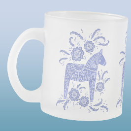 Zweedse Dala-paarden Periwinkle Blauw en Wit Matglas Koffiemok