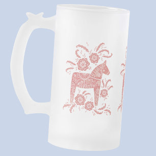 Zweedse Dala Paarden Rood en Wit Matglas Bierpul