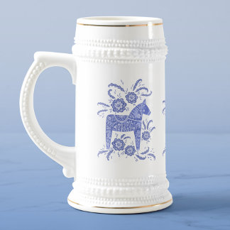 Zweedse Dala Periwinkle Blue en White Bierpul