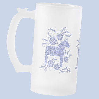 Zweedse Dala Periwinkle Blue en White Matglas Bierpul