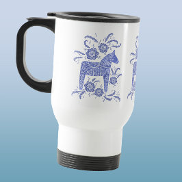 Zweedse Dala Periwinkle Blue en White Reisbeker