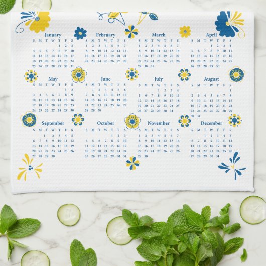 Zweedse Dala Rooster 2026 Kalender Theedoek (Gevouwen)