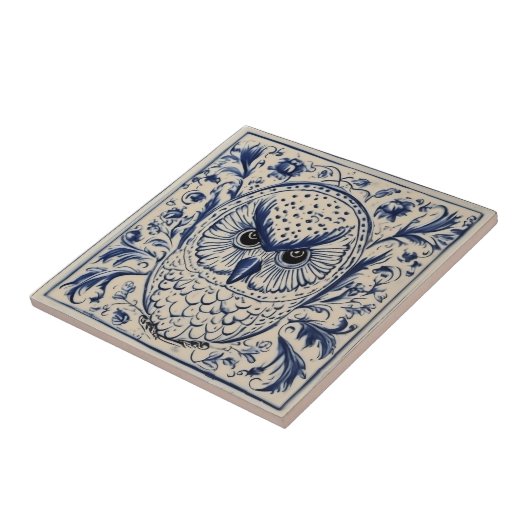 Zweedse dala uil blauw en wit nouveau tegeltje (Zijkant)
