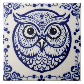 Zweedse dala uil blauw en wit nouveau tegeltje