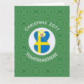 Zweedse engel kerstvlag gepersonaliseerd kaart (Gele Bloem)