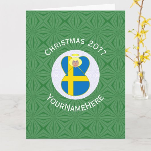 Zweedse engel kerstvlag gepersonaliseerd kaart (Gele Bloem)