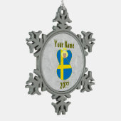 Zweedse engelenvlag Blond haar Tin Sneeuwvlok Ornament (Links)