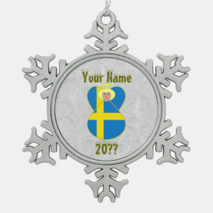 Zweedse engelenvlag Blond haar Tin Sneeuwvlok Ornament