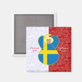 Zweedse engelenvlag op rood en wit Persoonlijk gem Magneet (Voorkant / Achterkant)