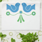 Zweedse Folk Art Blue Birds en Flowers Theedoek (Gevouwen)