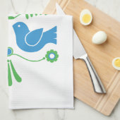 Zweedse Folk Art Blue Birds en Flowers Theedoek (Quarter Fold)