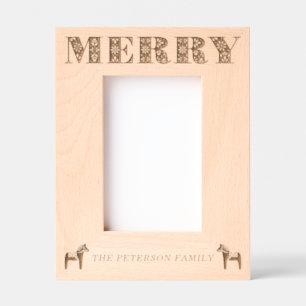 Zweedse Folk Art Dala Paard Vrolijk Kerstfeest Gegraveerde Lijstjes