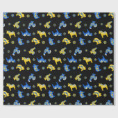 Zweedse Folk Dala Farm Animals l Blue and Yellow Cadeaupapier (Vlak)