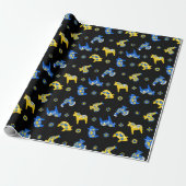 Zweedse Folk Dala Farm Animals l Blue and Yellow Cadeaupapier (Uitgerold)