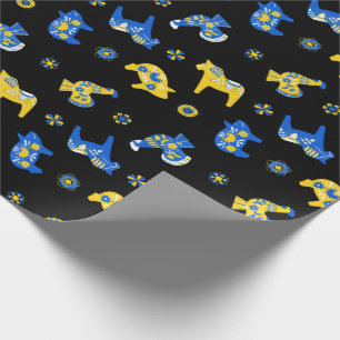 Zweedse Folk Dala Farm Animals l Blue and Yellow Cadeaupapier