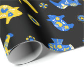 Zweedse Folk Dala Farm Animals l Blue and Yellow Cadeaupapier (Rol Hoek)