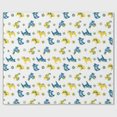 Zweedse Folk Dala Farm Animals l Blue and Yellow Cadeaupapier (Vlak)