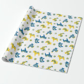 Zweedse Folk Dala Farm Animals l Blue and Yellow Cadeaupapier (Uitgerold)