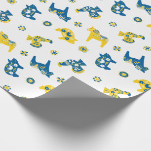 Zweedse Folk Dala Farm Animals l Blue and Yellow Cadeaupapier