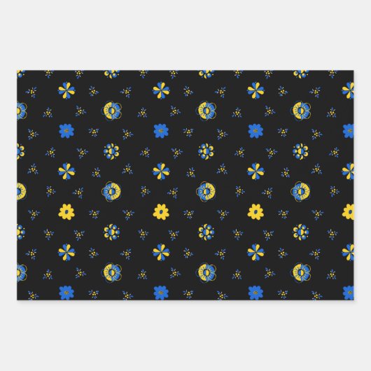 Zweedse Folk Dala Farm Animals l Blue and Yellow Inpakpapier Vel (Voorkant 3)