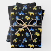 Zweedse Folk Dala Farm Animals l Blue and Yellow Inpakpapier Vel (In situ)