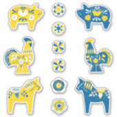 Zweedse Folk Dala Farm Animals l Blue and Yellow Sticker (Voorkant)