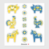 Zweedse Folk Dala Farm Animals l Blue and Yellow Sticker (Vel)