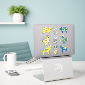 Zweedse Folk Dala Farm Animals l Blue and Yellow Sticker (Laptop op bureau)