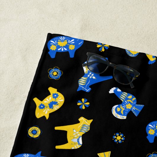 Zweedse Folk Dala Farm Animals l Blue and Yellow Strandlaken (In situ)