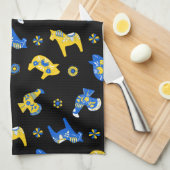 Zweedse Folk Dala Farm Animals l Blue and Yellow Theedoek (Quarter Fold)