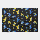 Zweedse Folk Dala Farm Animals l Blue and Yellow Theedoek (Horizontaal)