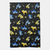 Zweedse Folk Dala Farm Animals l Blue and Yellow Theedoek (Verticaal)