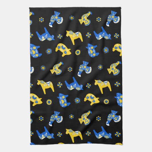 Zweedse Folk Dala Farm Animals l Blue and Yellow Theedoek (Verticaal)