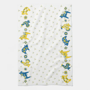 Zweedse Folk Dala Farm Animals l Blue and Yellow Theedoek
