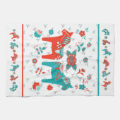 Zweedse Folk Dala Horse l Blauwgroen en rood Theedoek (Horizontaal)