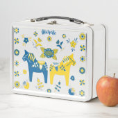 Zweedse Folk Dala Horse l Blue and Yellow (In situ)