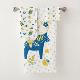 Zweedse Folk Dala Horse l Blue and Yellow Bad Handdoek