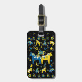 Zweedse Folk Dala Horse l Blue and Yellow Bagagelabel (Voorkant verticaal)