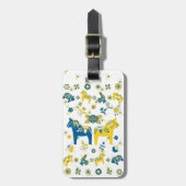 Zweedse Folk Dala Horse l Blue and Yellow Bagagelabel (Voorkant verticaal)