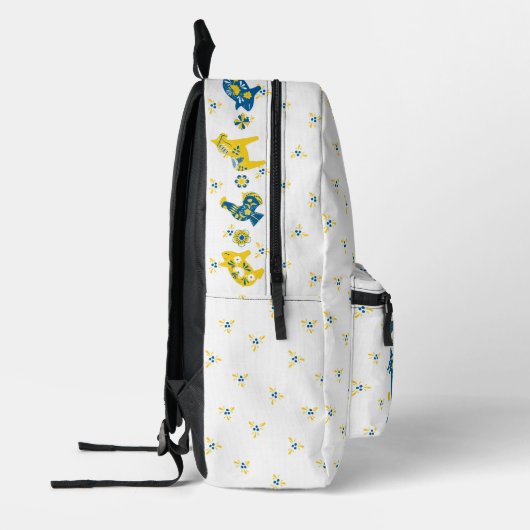 Zweedse Folk Dala Horse l Blue and Yellow Bedrukte Rugzak (Links)