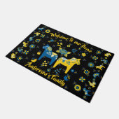 Zweedse Folk Dala Horse l Blue and Yellow Deurmat (Schuin)