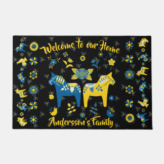 Zweedse Folk Dala Horse l Blue and Yellow Deurmat