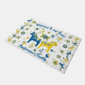 Zweedse Folk Dala Horse l Blue and Yellow Deurmat (Schuin)
