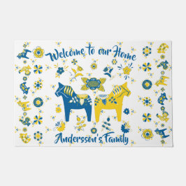 Zweedse Folk Dala Horse l Blue and Yellow Deurmat