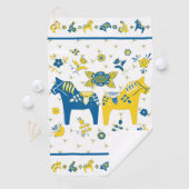 Zweedse Folk Dala Horse l Blue and Yellow Golfhanddoek (Insitu)