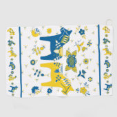 Zweedse Folk Dala Horse l Blue and Yellow Golfhanddoek (Horizontaal)