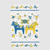 Zweedse Folk Dala Horse l Blue and Yellow Golfhanddoek (Voorkant)